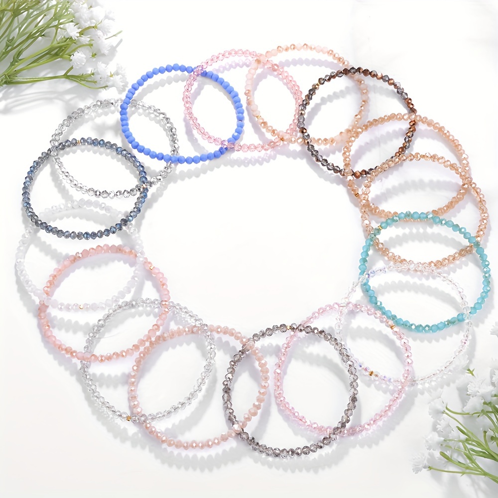 4pcs Boho Style Glass Bead Elastic Bracelets Colorful Jewelry